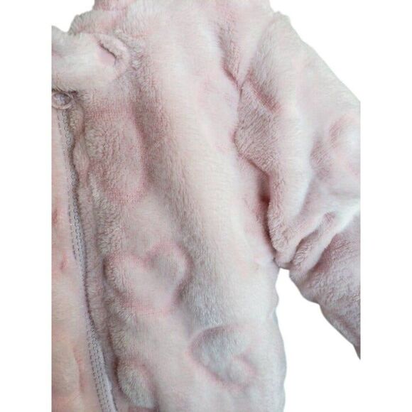 Wonder Nation 3-6M Plush Bunting BodySuit Baby Pink Hooded Footed Suit Ears New - Picture 3 of 6